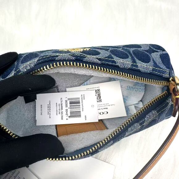 Coach Wristlet Nolita Barrel Bag Signature Denim Gold Blue Natural NWT CZ459 - Picture 9 of 11
